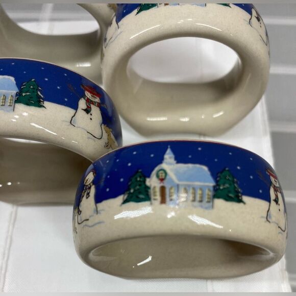 Napkin Rings Canterbury Potteries Holy Night Stoneware Country Christmas Church - Picture 6 of 8